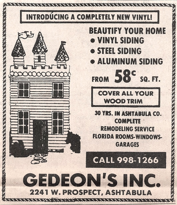 #ad Gedeon’s Vinyl Steel Aluminum Siding Ashtabula Ohio 3.5x4 Vtg Newspaper Print Ad $14.27