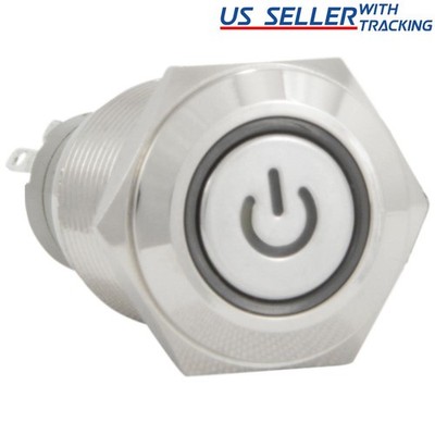 16mm 12V Latching Push Button Power Switch Stainless Steel White LED Waterproof