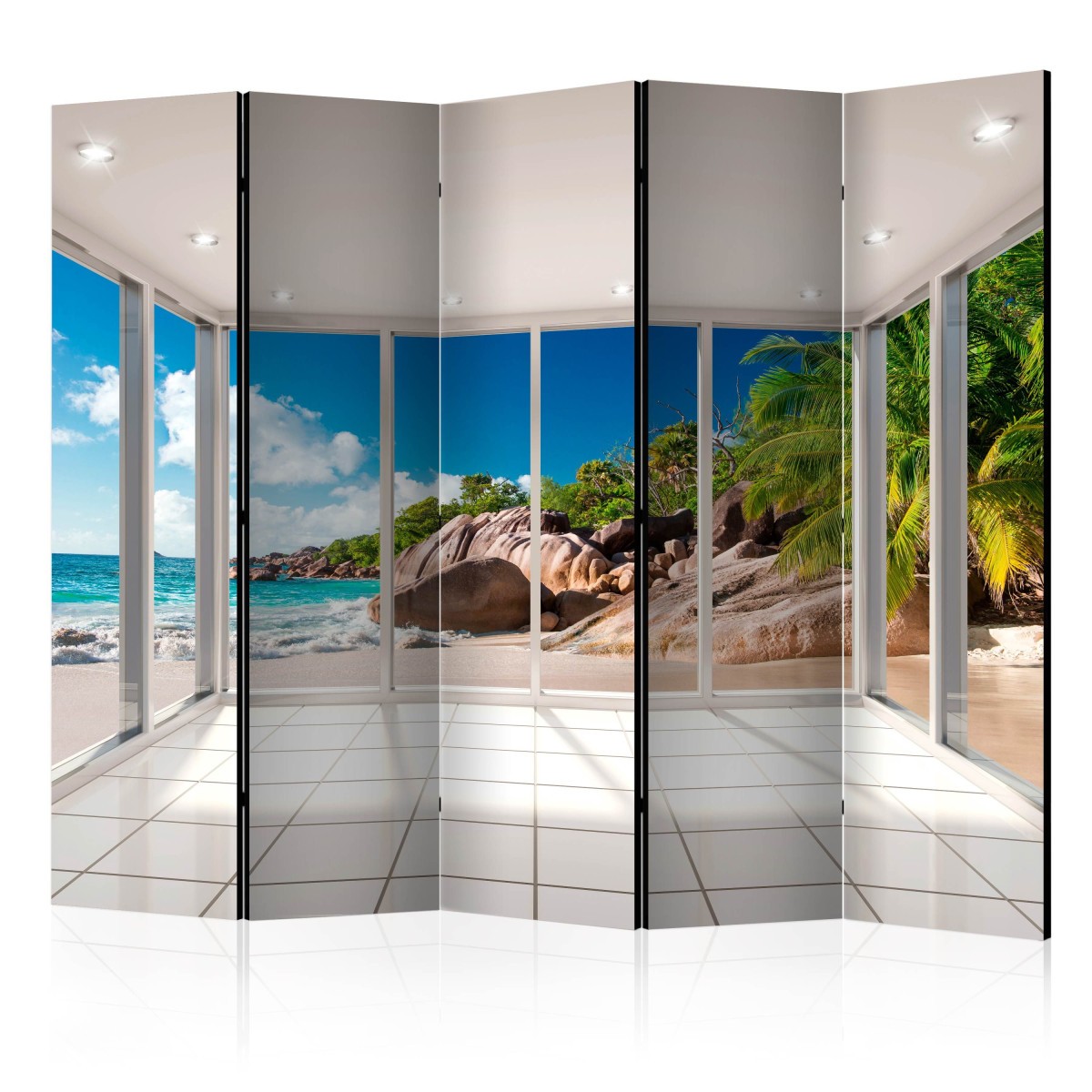 Paravent 5 volets Heavenly Illusion 172x225cm en bois de pin haut de gamme