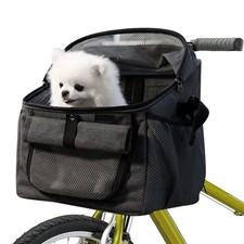 Foldable Dog Bike Basket Carrier Backpack for Small Medium Pets - Grey