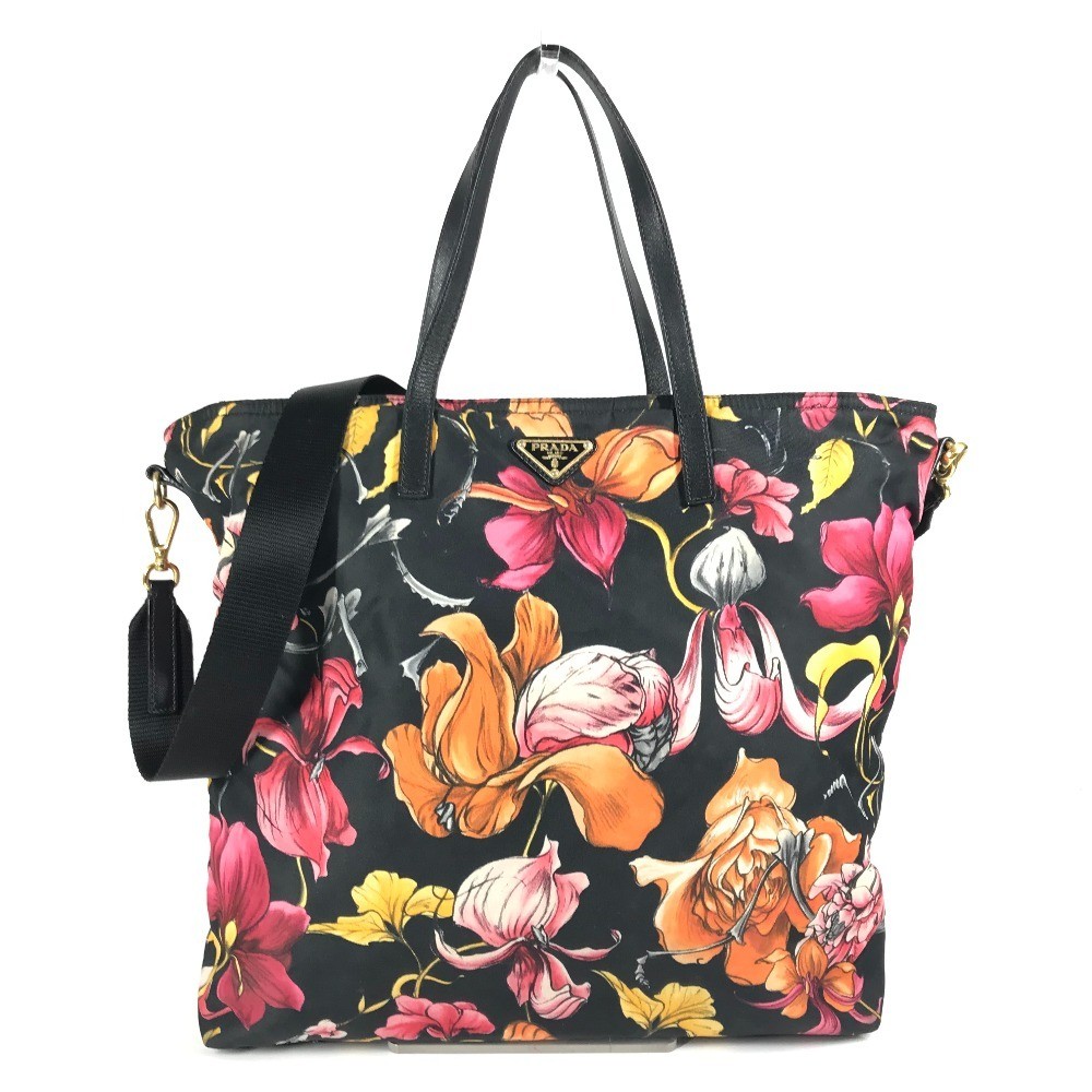 PRADA Flower pattern triangle logo Handbag Should… - image 1