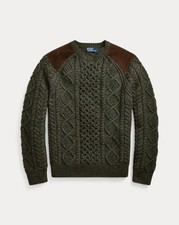 Polo Ralph Lauren Suede-Patch Aran Wool Sweater Size M