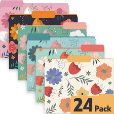 24 Pack Decorative File Folders, 1/3 Cut Tab Floral Colored Folders Letter Size