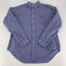 Polo Ralph Lauren Mens Gingham Button Down Shirt Blue White Classic Fit Large