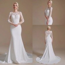 Elegant Sheer Long Sleeves Lace Mermaid Wedding Dresses Tulle Lace Applique Gown