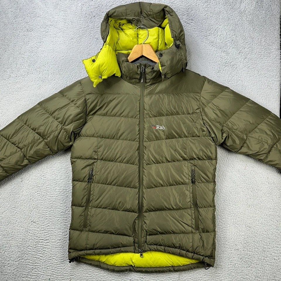 Rab восхождение куртка вниз пуховик мужской средний зеленый полный ZIp толстовка с капюшоном выстеганный карман - Изображение 4 из 4