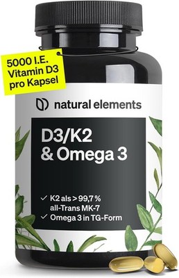 natural elements Vitamin D3 + K2 + Omega 3   Premium K2VITAL  von Kappa 99,7+% A