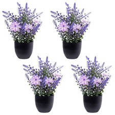 Image of Set of 4 Small Artificial Lavender Plants with Pot for Home and Office