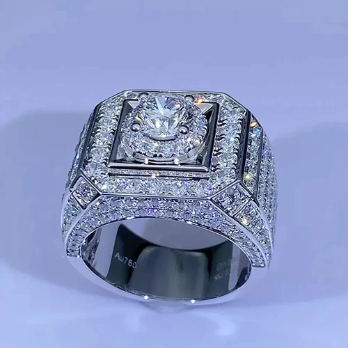 3.20Ct Round Cut Moissanite Men's Halo Pinky Ring 14K White Gold Plated Silver - Picture 3 of 7