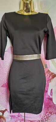 SCHÖNES SEXY GOLD SCHWARZES WEIHNACHTEN PARTY KLEID GRÖSSE S M GRÖSSE 8 10 EUR 36 38