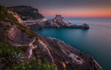 Landscape nature sunset italy beach sea coast shrubs Custom Gaming Mat Desk