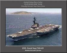 USS Coral Sea CVA 43 Personalized Canvas Ship Photo 3 Print Navy Veteran Gift