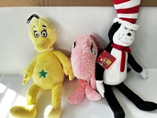 Lot Of 3 Dr Seuss Plush Cat In The Hat Pink Fish New Sneetches Used