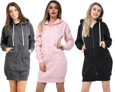 Damen Frauen Long Hoodie Strickjacken Kapuzenpullover Fleece Kleid Mantel Tops Pullover  