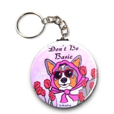 Tricolor Corgi Dog Tulip Keychain Handmade Retro Pet Portrait Art Gift Accessory