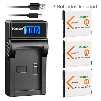 LCD3 Charger & 3 battery for DSC-W560 W570 W580 W610 W620 W630 W650 W670