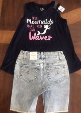 Justice Girl’s Spring Summer  BTS Shorts & Mermaid Tank Set, Size 8 Slim, NWT