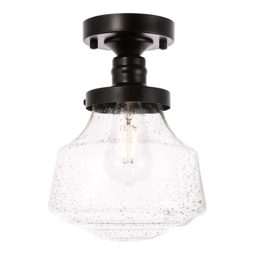 Living District Lyle 1-Light Metal & Glass Flush Mount in Black/Clear - Picture 1 of 11