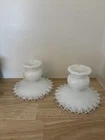 Vintage Fenton White Milk Glass Silver Crest  Candlesticks Candle Holders 3 1/4”
