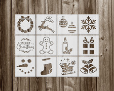 Christmas Stencils Set, Small Reusable Craft Stencils, 3x3 Inch Set of 12, 268