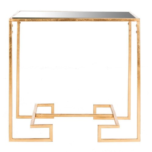 SAFAVIEH Side Table 24" H X 24.1" W, Square Glass Top Material Metal Frame Gold - Picture 2 of 7