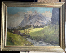 Oil Painting Landscape At Wetterhorn E. Zepp Antique Frame Berner Alps Swiss