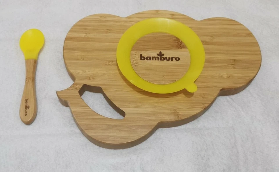 Süßes Baby Elefant Bambus Baby Teller & Löffel Set mit Saugnapf (Karton beschädigt) - Bild 4 von 4