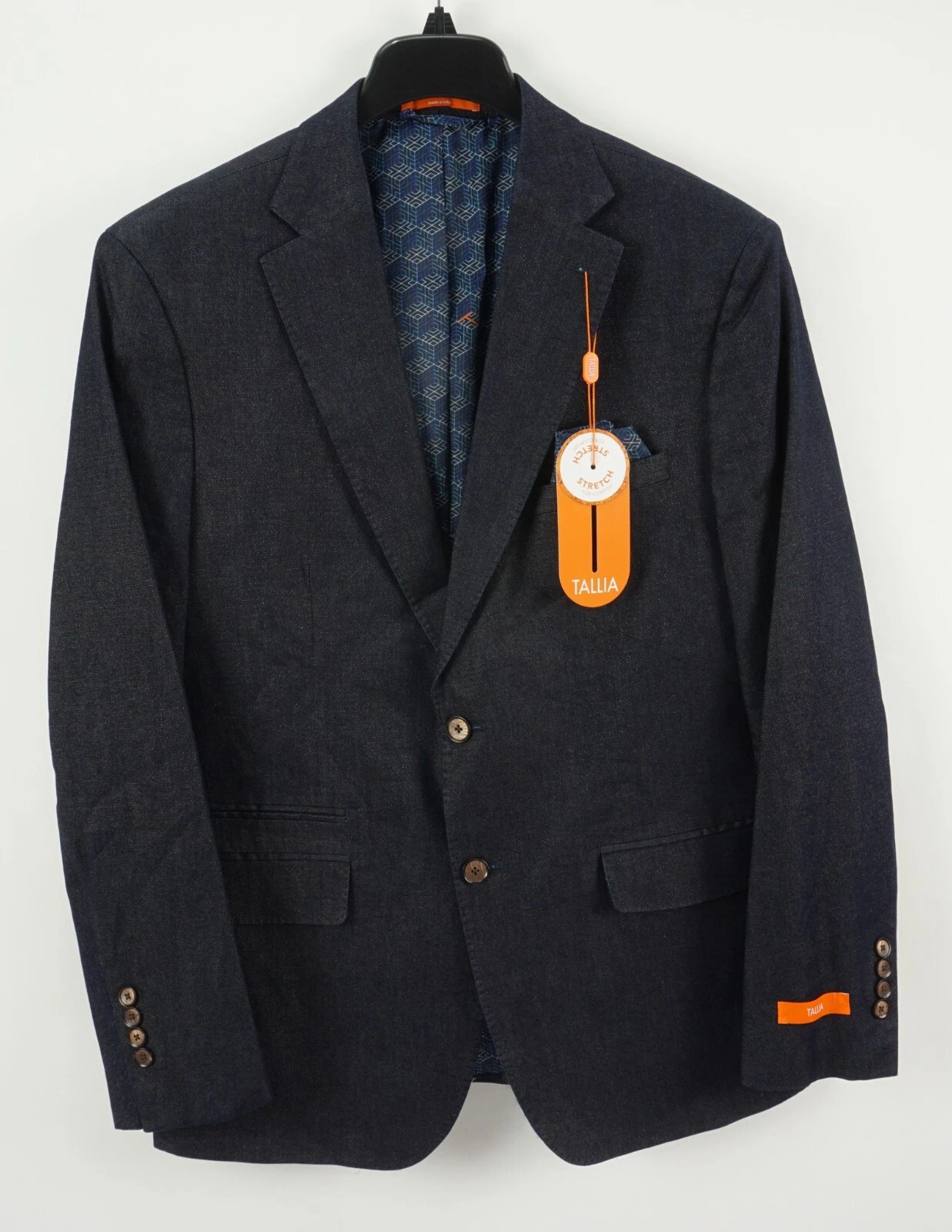 New $199 Tallia Metallic Denim Men's Small 38R Blue Stretch Notch Sport Coat
Opens in a new window o