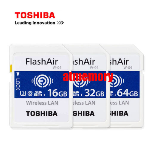 Toshiba 16GB 32GB 64GB Flashair W-04 Wi-Fi SD SDHC SDXC Wireless Card U3  - Picture 1 of 4