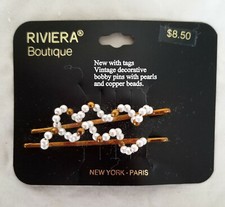 NWT Vintage Decorative Bobby Pins w/ Pearls  Copper Beads. From the 1980's.