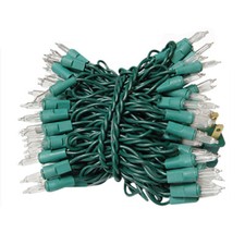 Light Set String Strand - Miniature Clear Bulbs - 100 CT Green Cord - Christmas