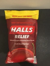 HALLS RELIEF CHERRY FLAVORED COUGH DROPS BAG OF 200