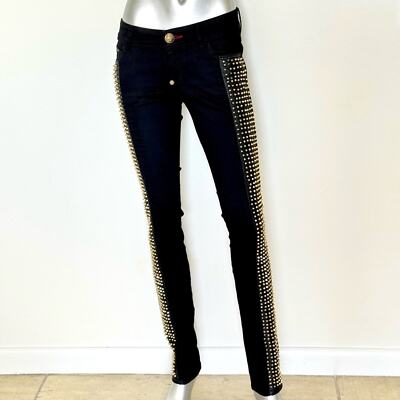 PHILIPP PLEIN Jeans in Black with Gold Spikes, Size 28