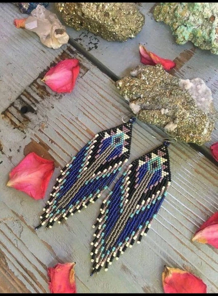 Pendientes Tribales Nativos Grandes Boho Americanos Semilla Cuentas Hecho a Mano Pendiente Foto 3 de 4