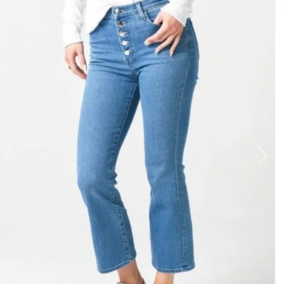 J Brand Lillie High Rise Button Fly Cropped Flare Jeans Heart Wash 30