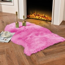 duduta Hot Pink Faux Sheepskin Throw Rug 2x3 ft, Fluffy Shag Fur Seat Chair C...