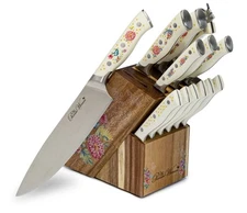 NIB The Pioneer Woman 14 Pc Stainless Steel Knife Block Set Ivory Linen Floral