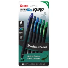Pentel EnerGel Kuro Shades of Peace, Retractable Liquid Gel Pen, Assorted Ink Co