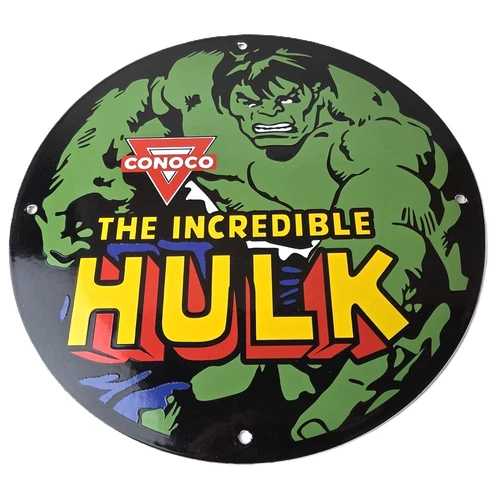 Vintage Conoco Incredible Hulk Porcelain Sign - Marvel Gas Station Sign