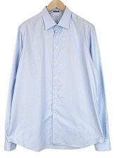 SUITSUPPLY Men's Shirt 45L/17.75 Blue Slim Cotton Twill Long Sleeve Classic 