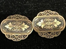 Antique Victorian GoldFilled Black taille d’epargne Enamel Cufflinks Cuffbuttons
