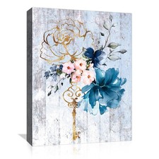 Flower Bathroom Wall Decor Art Pink Blue Pictures Rustic Canvas Wall Art for ...