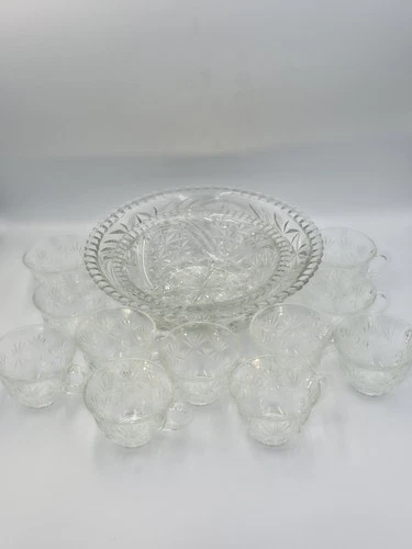 VTG Anchor Hocking Punch Bowl Clear Glass Arlington Pattern 10Cups