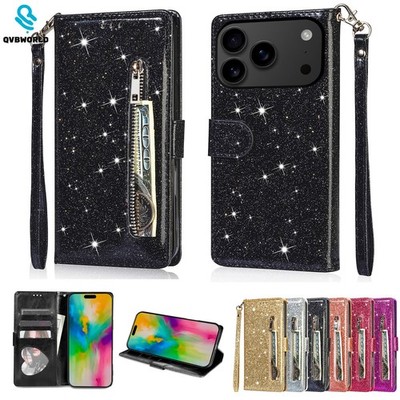 Für iPhone 17 Pro Max 16 15 Plus Air SE XR 8 7 6 Glitzer Klapp Tasche HandyHülle
