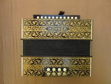 Vintage C/F Hohner 2 Row Pokerwork Diatonic Button Accordion