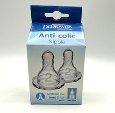 Dr. Brown's Anti-Colic Bottle Nipple Medium Flow Level 2 Narrow pack of 2 NEW