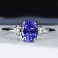 3.95 Ct Oval Cut Natural Tanzanite  Diamond Ring Real 100 14k SOLID White Gold