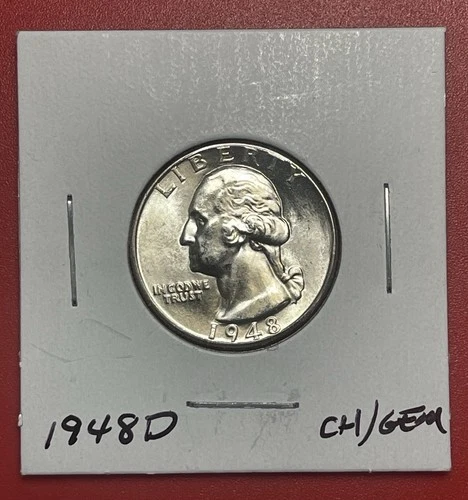 1948 D Washington Silver Quarter, Choice to Gem Uncirculated.