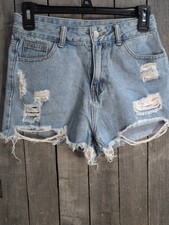 Shein Women's Denim Distressed Shorts Sz 27 Pockets Zipper Inseam 1" Hotty Hots