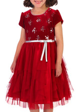 Jona Michelle Big Girl's Silver Sequin Bows Velvet  Tulle Holiday Dress-Size-10